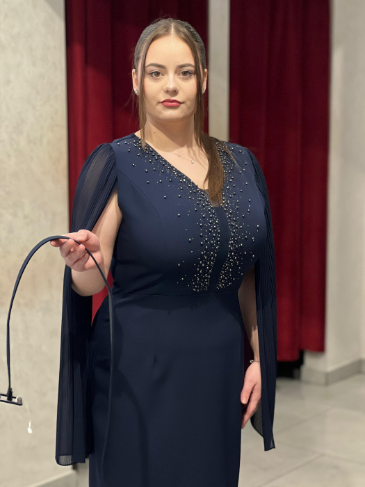 Rochie bleumarin cu maneci plisate Boni  [2]