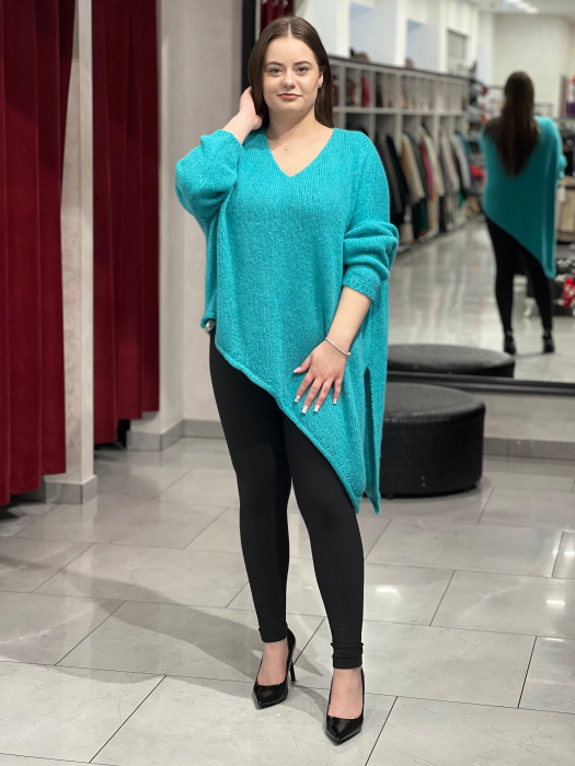 Pulover aqua asimetric cu colț [1]