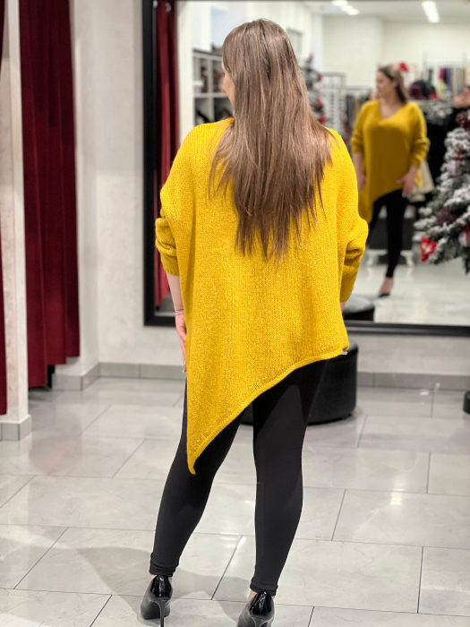 Pulover mustar asimetric cu colț [3]