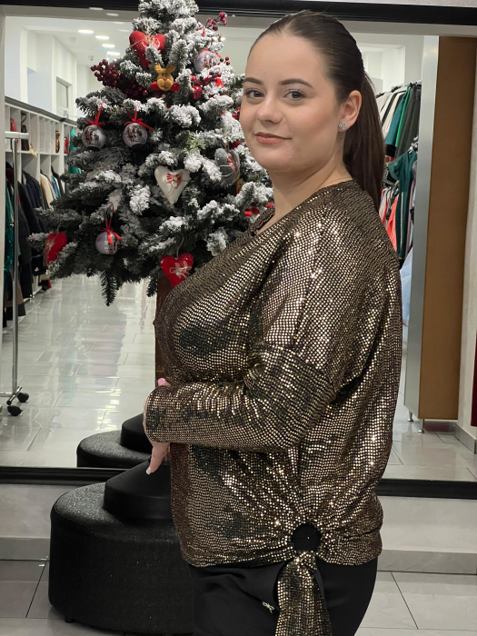 Bluză aurie marime universala cu paiete și accesoriu lateral cu fundă [2]