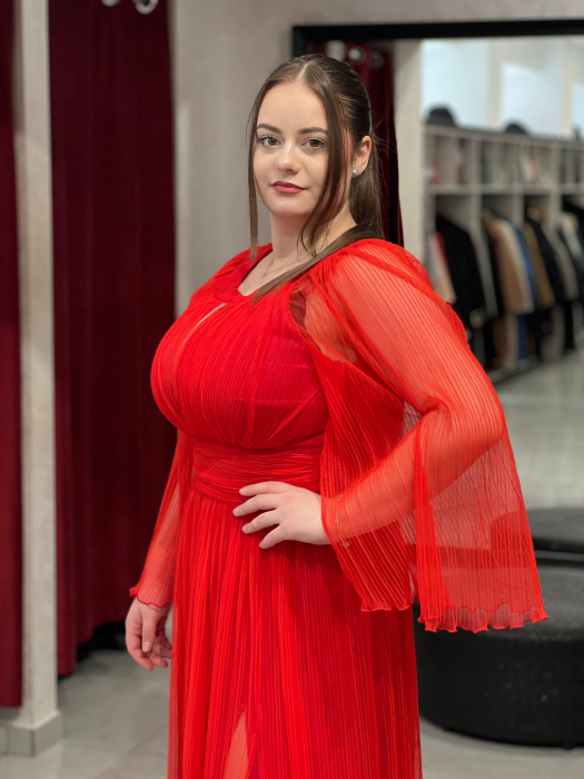 Rochie lunga rosie pliseu 4235 [3]