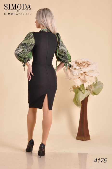 Rochie neagra cu imprimeu verde 4175 [3]