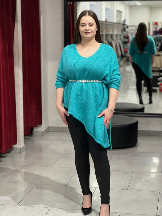 Pulover aqua asimetric cu colț [2]