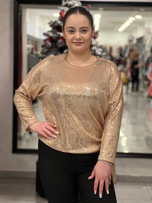 Bluză rose-gold marime universala cu paiete și accesoriu lateral cu fundă [1]