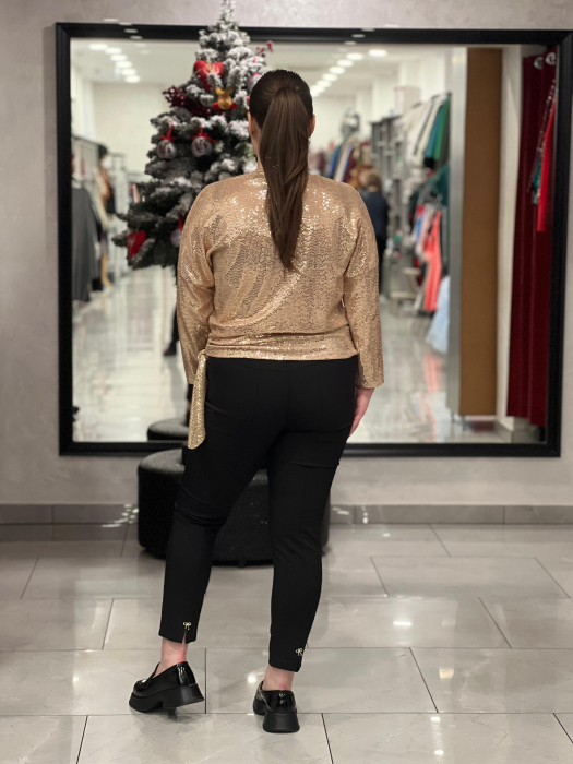Bluză rose-gold marime universala cu paiete și accesoriu lateral cu fundă [2]