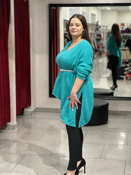 Pulover aqua asimetric cu colț [3]