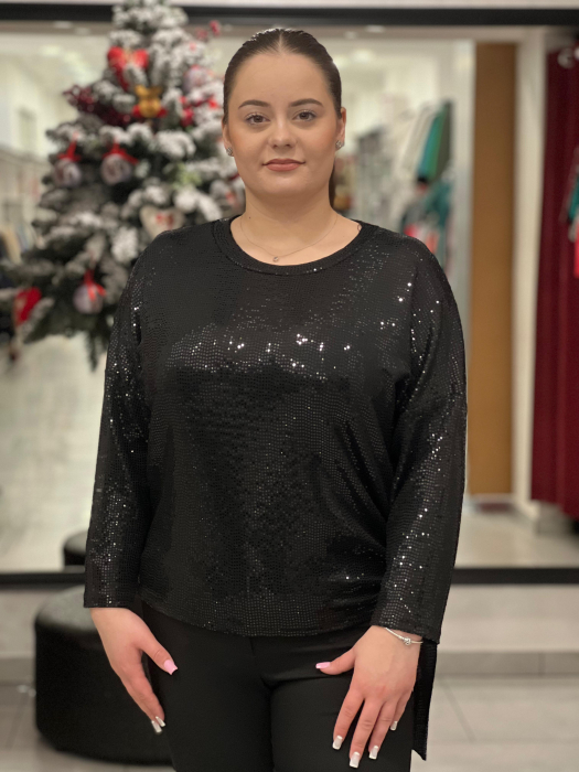 Bluză neagra marime universala cu paiete și accesoriu lateral cu fundă [2]