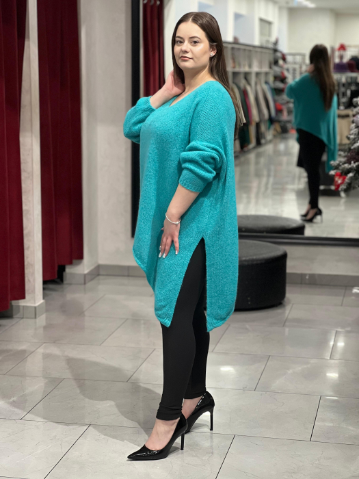 Pulover aqua asimetric cu colț [4]