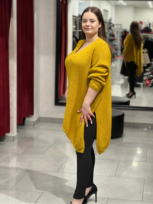 Pulover mustar asimetric cu colț [2]