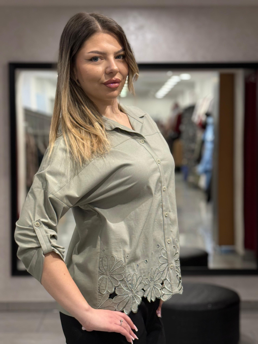 Cămașă kaki cu broderie 12410 [4]
