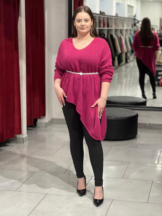 Pulover fucsia asimetric cu colț [2]