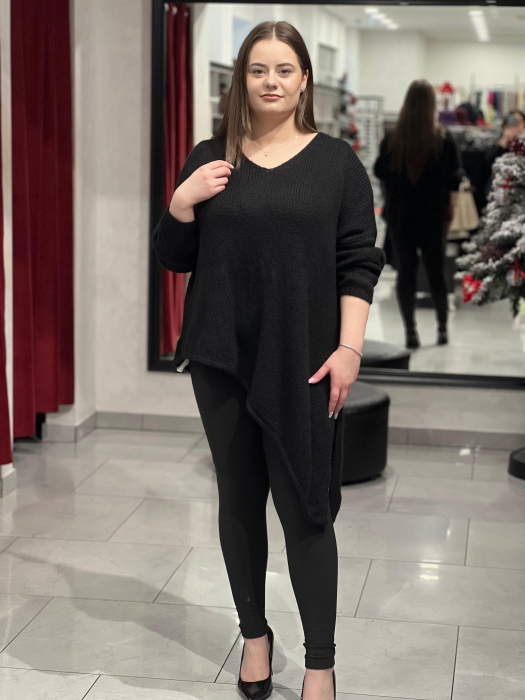 Pulover negru asimetric cu colț [1]