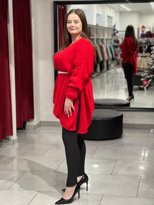 Pulover roșu asimetric cu colț [4]