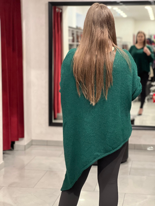 Pulover verde închis asimetric cu colț [4]