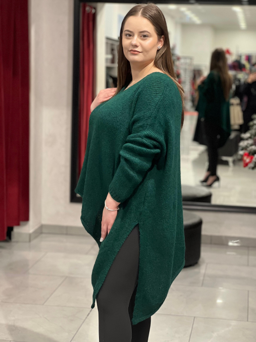 Pulover verde închis asimetric cu colț [3]