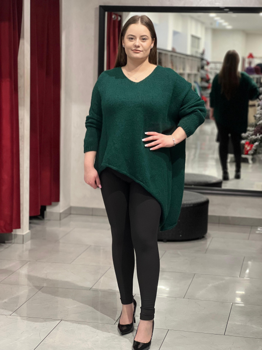 Pulover verde închis asimetric cu colț [2]