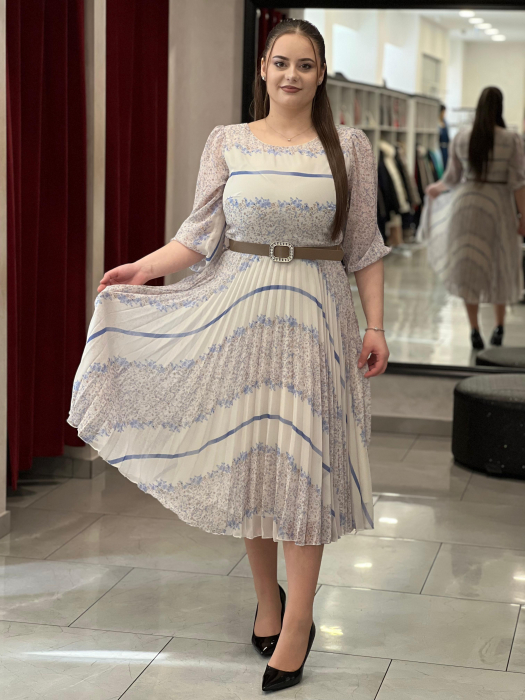 Rochie alba cu flori si pliuri [1]