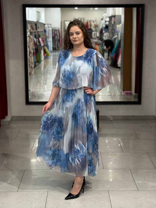 Rochie albastra cu print floral si pliseuri mod. 7713 [3]