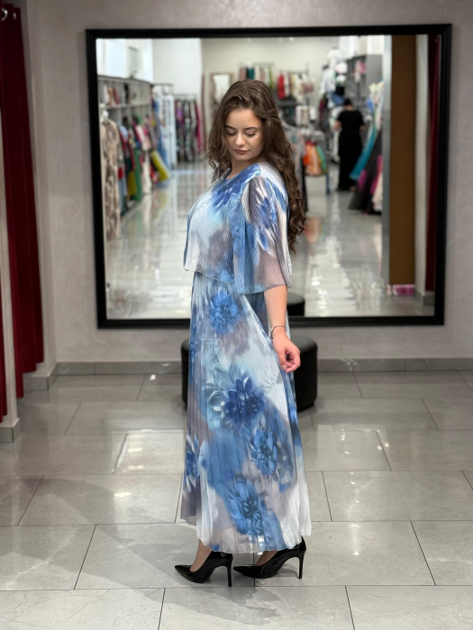 Rochie albastra cu print floral si pliseuri mod. 7713 [4]