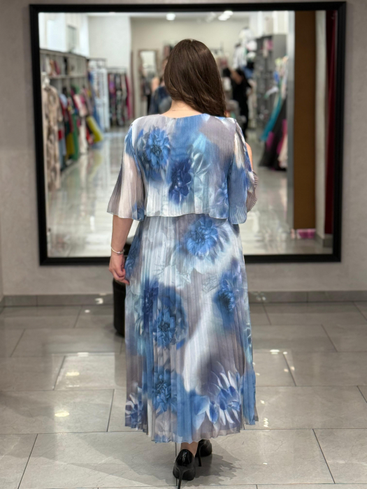 Rochie albastra cu print floral si pliseuri mod. 7713 [5]