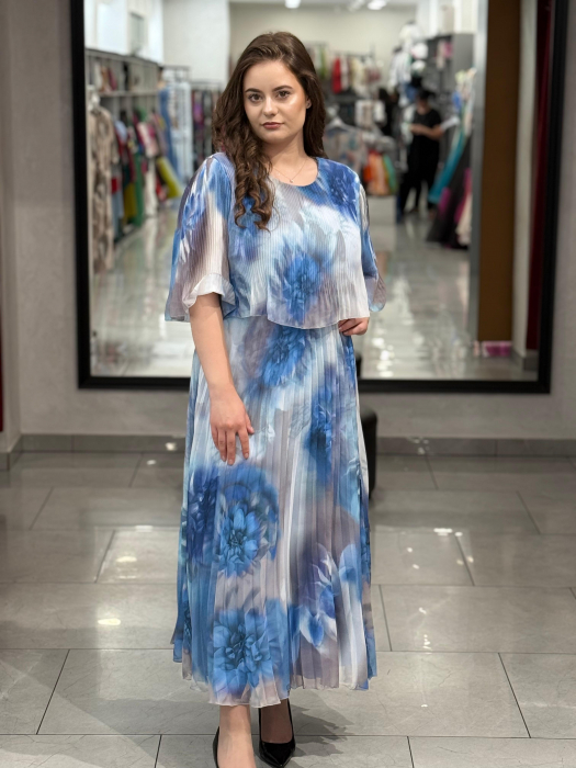 Rochie albastra cu print floral si pliseuri mod. 7713 [2]