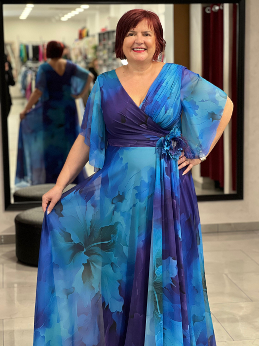 Rochie albastra evazată din voal 2864 [2]
