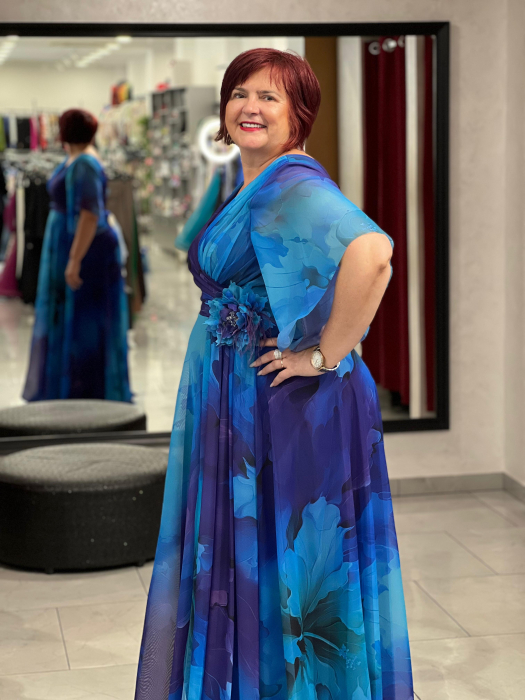 Rochie albastra evazată din voal 2864 [5]