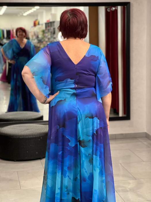 Rochie albastra evazată din voal 2864 [6]