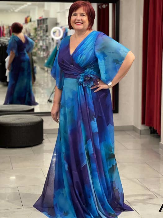 Rochie albastra evazată din voal 2864 [4]