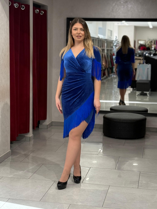 Rochie albastru-electric de catifea cu franjuri 4260 [3]