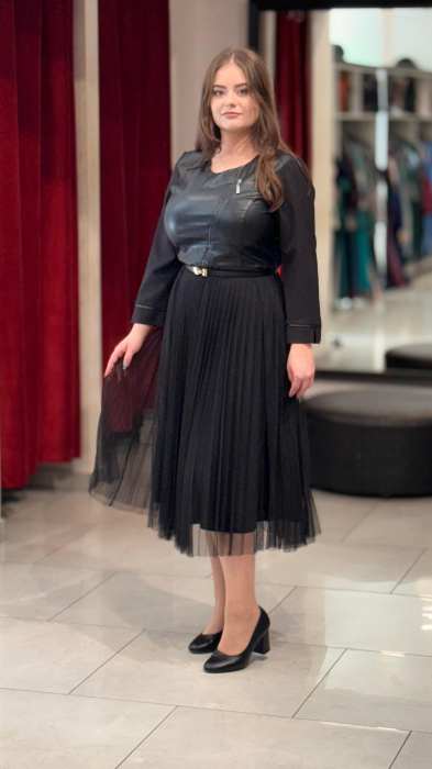 Rochie piele eco si tulle [3]