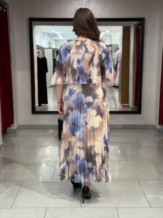 Rochie bej cu print floral mov si pliseuri mod. 7713 [4]