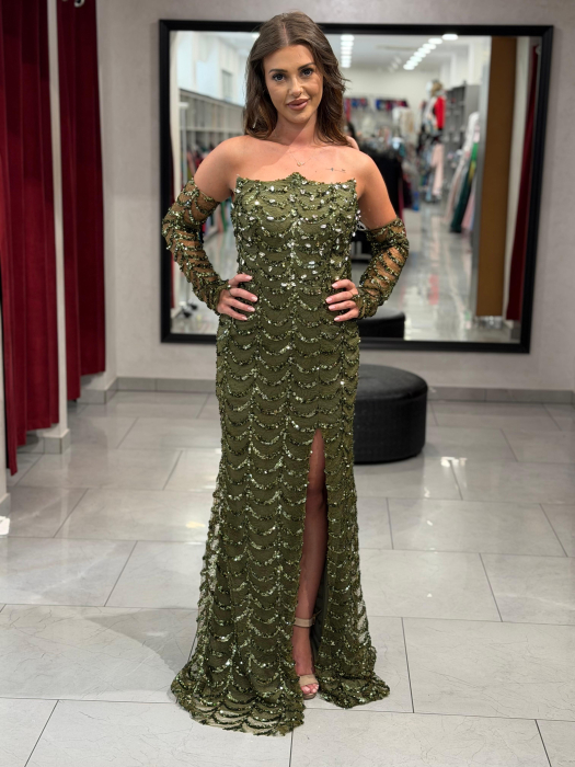 Rochie kaki cu corset și manusi detasabile 2665 [5]