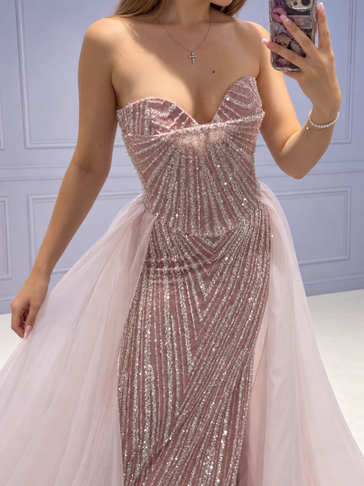 Rochie roz Genevieve cu trena si corset detasabil [2]