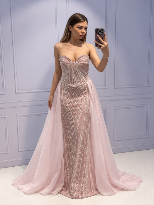 Rochie roz Genevieve cu trena si corset detasabil [3]