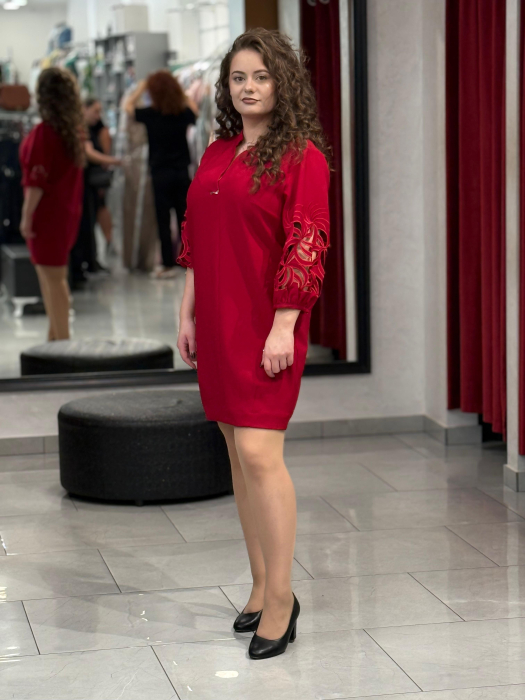 Rochie rosie cu maneca dantela 7579 [1]