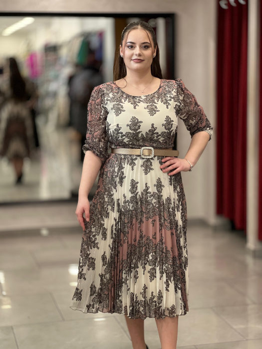 Rochie alba cu model maro [1]