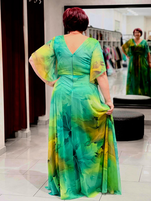 Rochie verde evazată din voal 2864 [6]