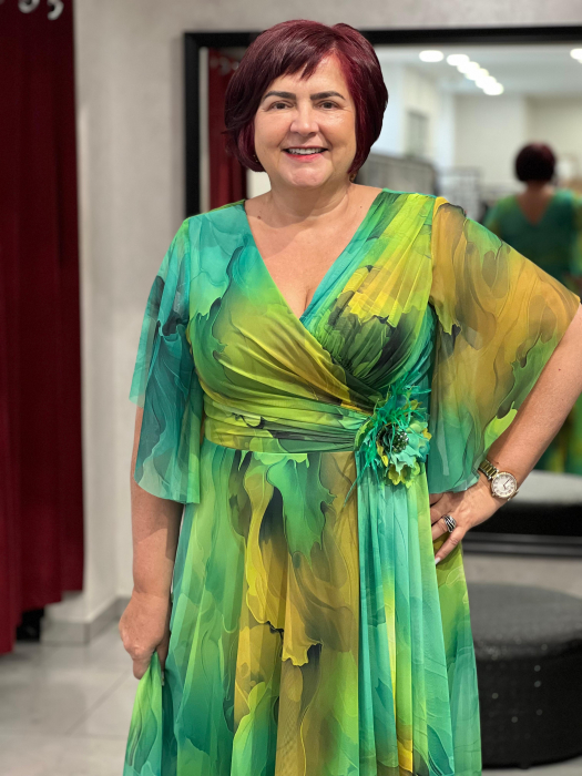 Rochie verde evazată din voal 2864 [5]
