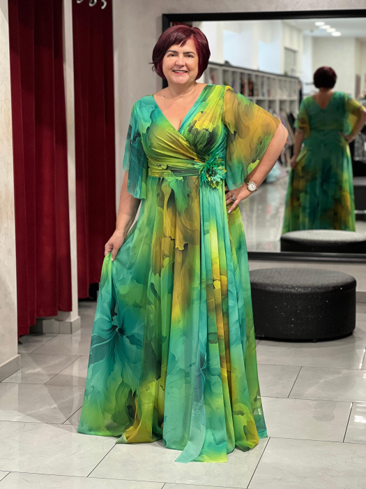 Rochie verde evazată din voal 2864 [4]