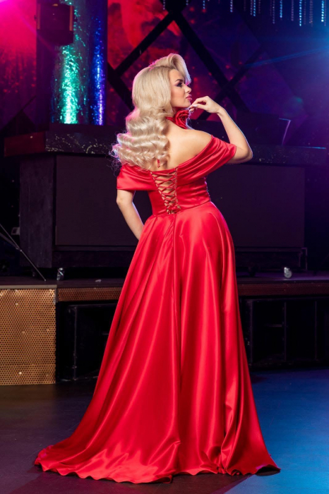 Rochie rosie satinata cu corset 4471 [5]