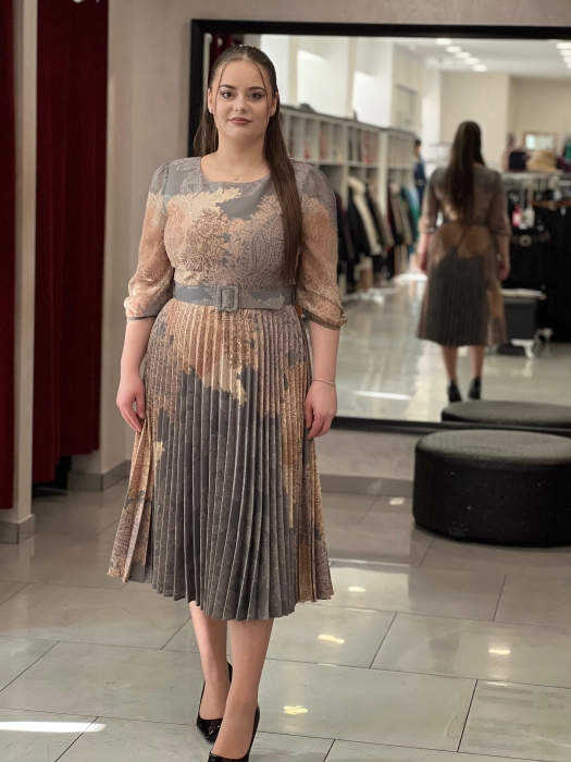 Rochie gri cu pliuri si print  [1]