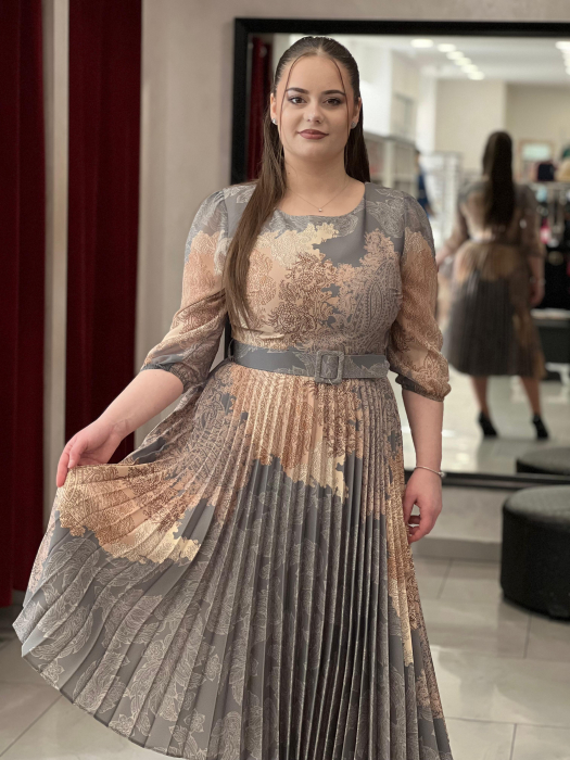 Rochie gri cu pliuri si print  [3]