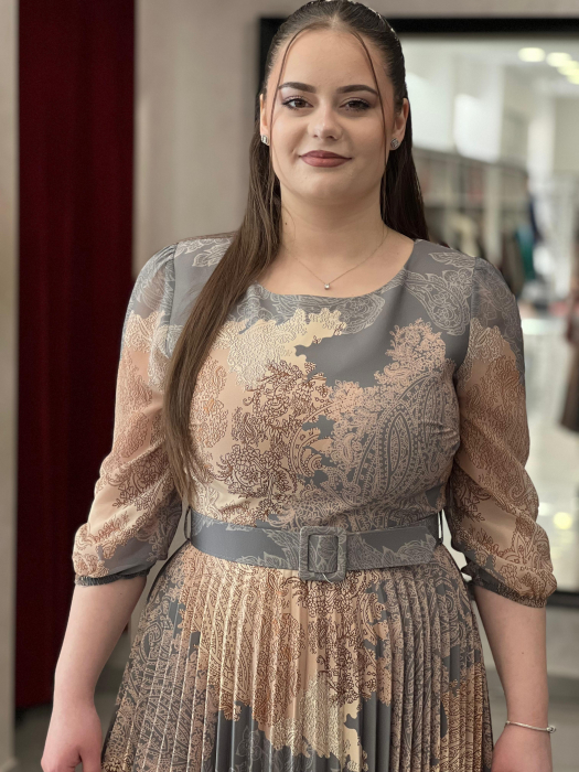 Rochie gri cu pliuri si print  [4]