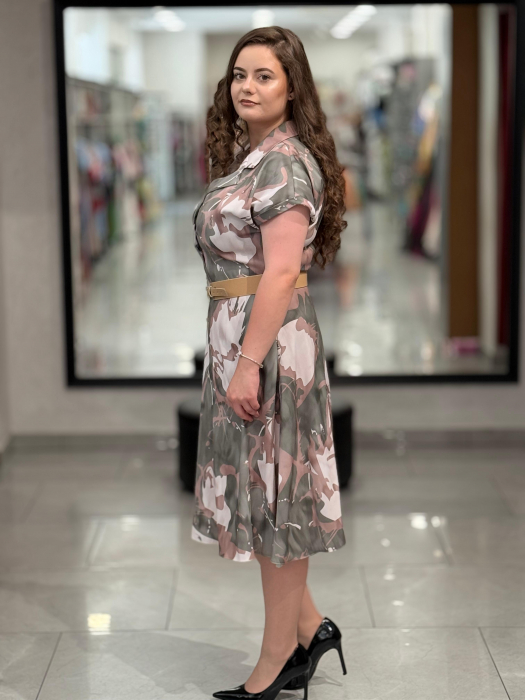 Rochie kaki cu rever si print mod. 2257 [3]