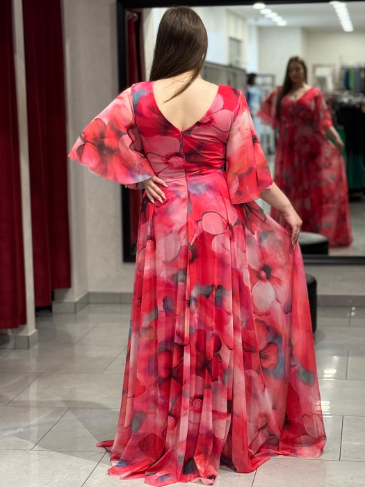 Rochie lunga rosie cu flori [4]