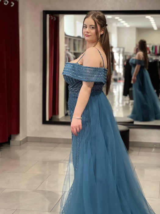 Rochie lunga albastra cu trena 5870 [6]