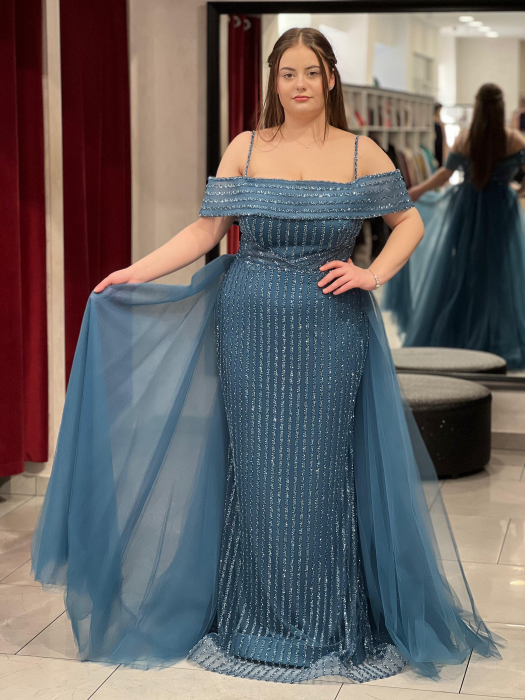 Rochie lunga albastra cu trena 5870 [5]