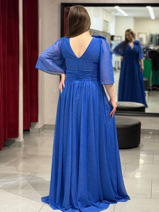 Rochie lunga albastru electric sidefat 4504 [4]