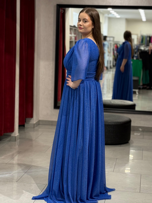 Rochie lunga albastru electric sidefat 4504 [3]